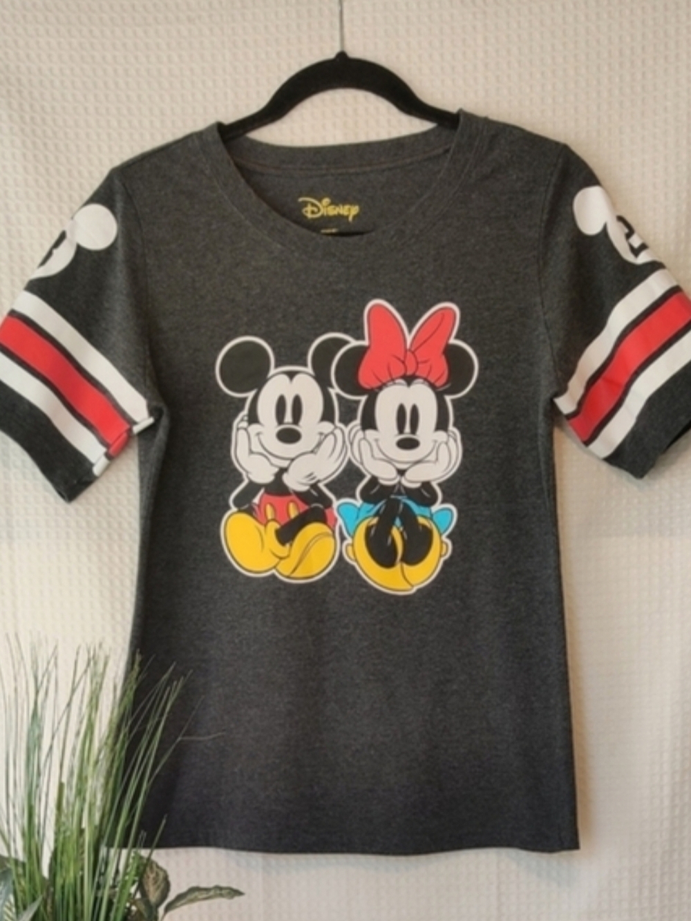 Disney Girls Junior Mickey and Minnie Gray Football Jersey Style Top Size Large